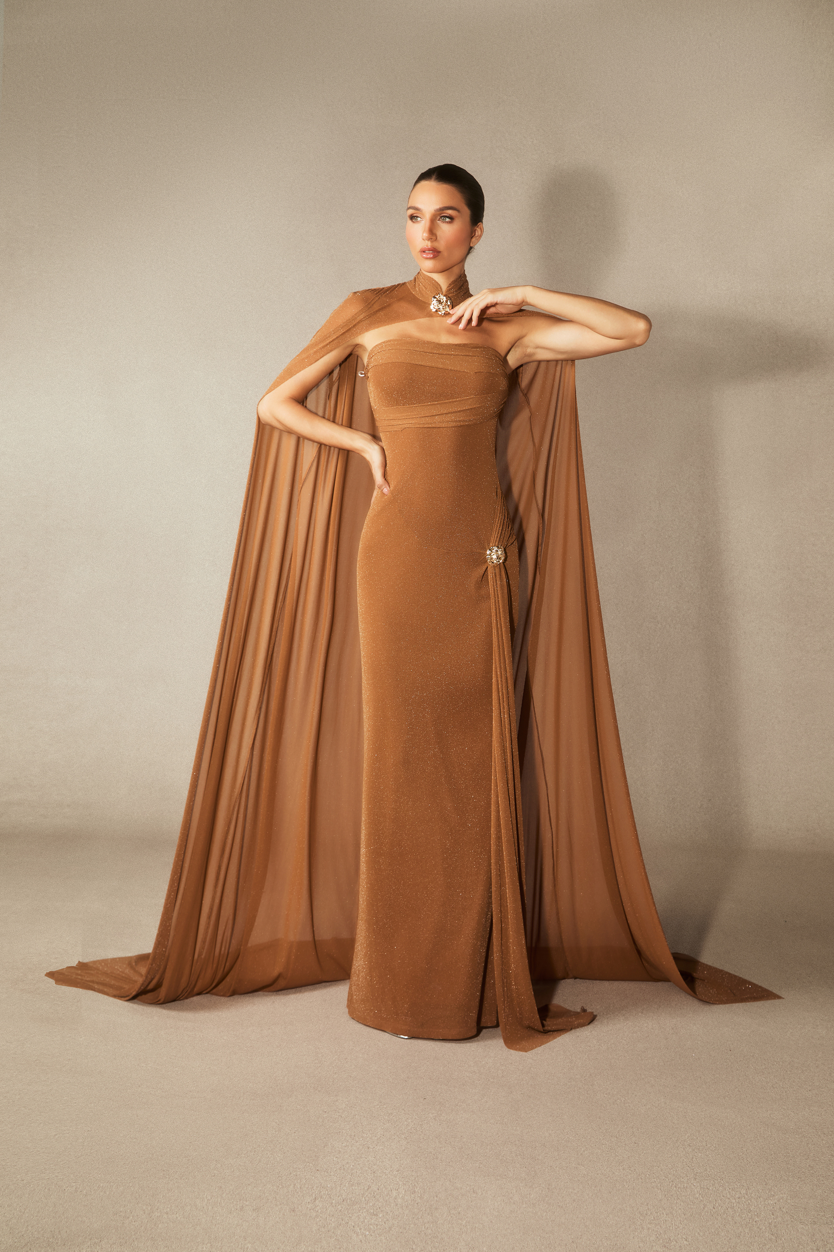 Savanna High Neck Cape & Strapless Maxi Dress Set