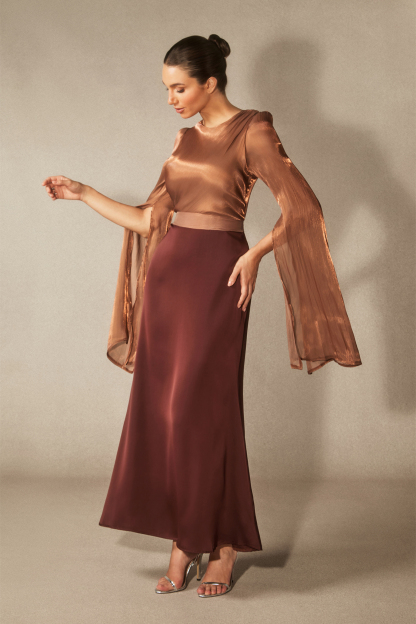 Marcia Long Sleeve Ruched Organza Maxi Dress