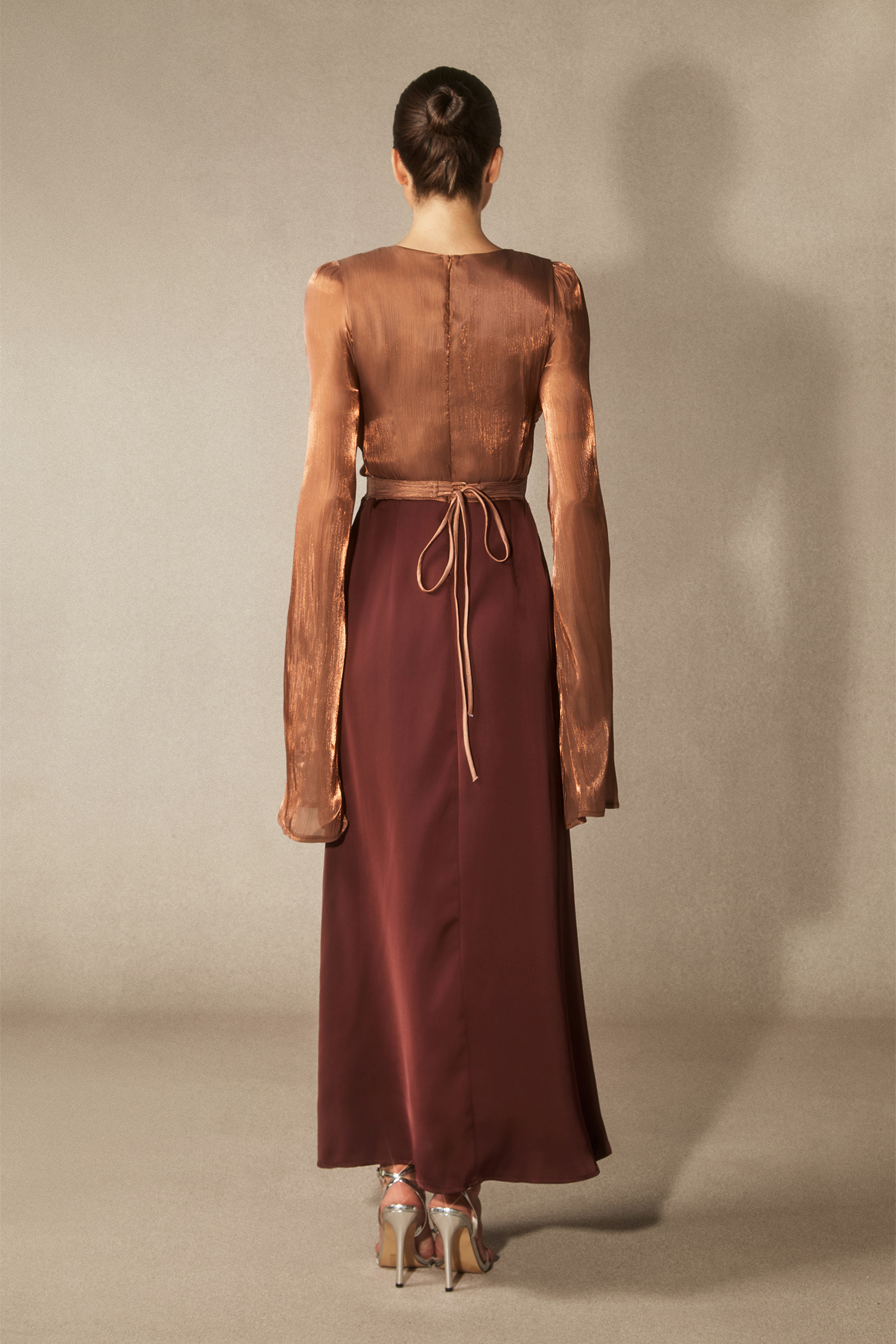 Marcia Long Sleeve Ruched Organza Maxi Dress