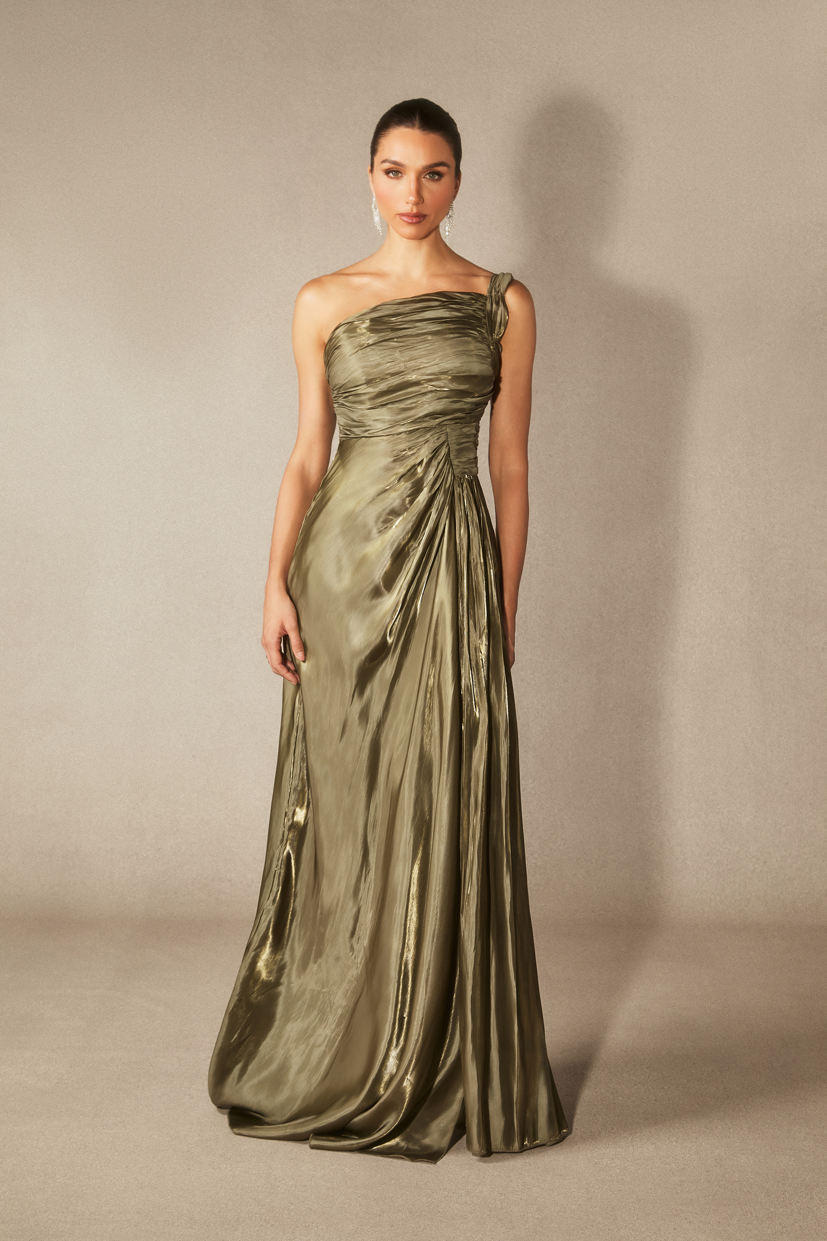 Eva One Shoulder Pleated Maxi Dress