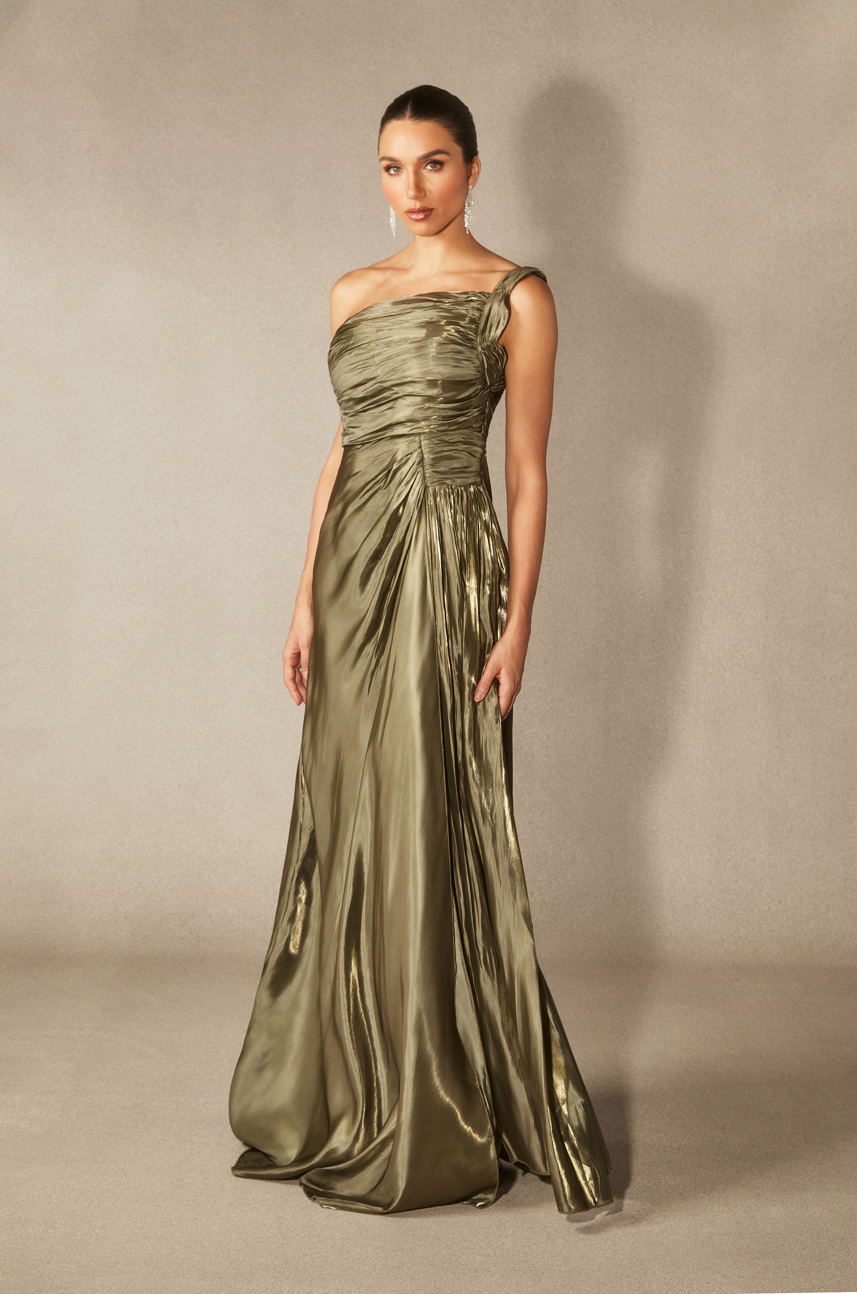 Eva One Shoulder Pleated Maxi Dress