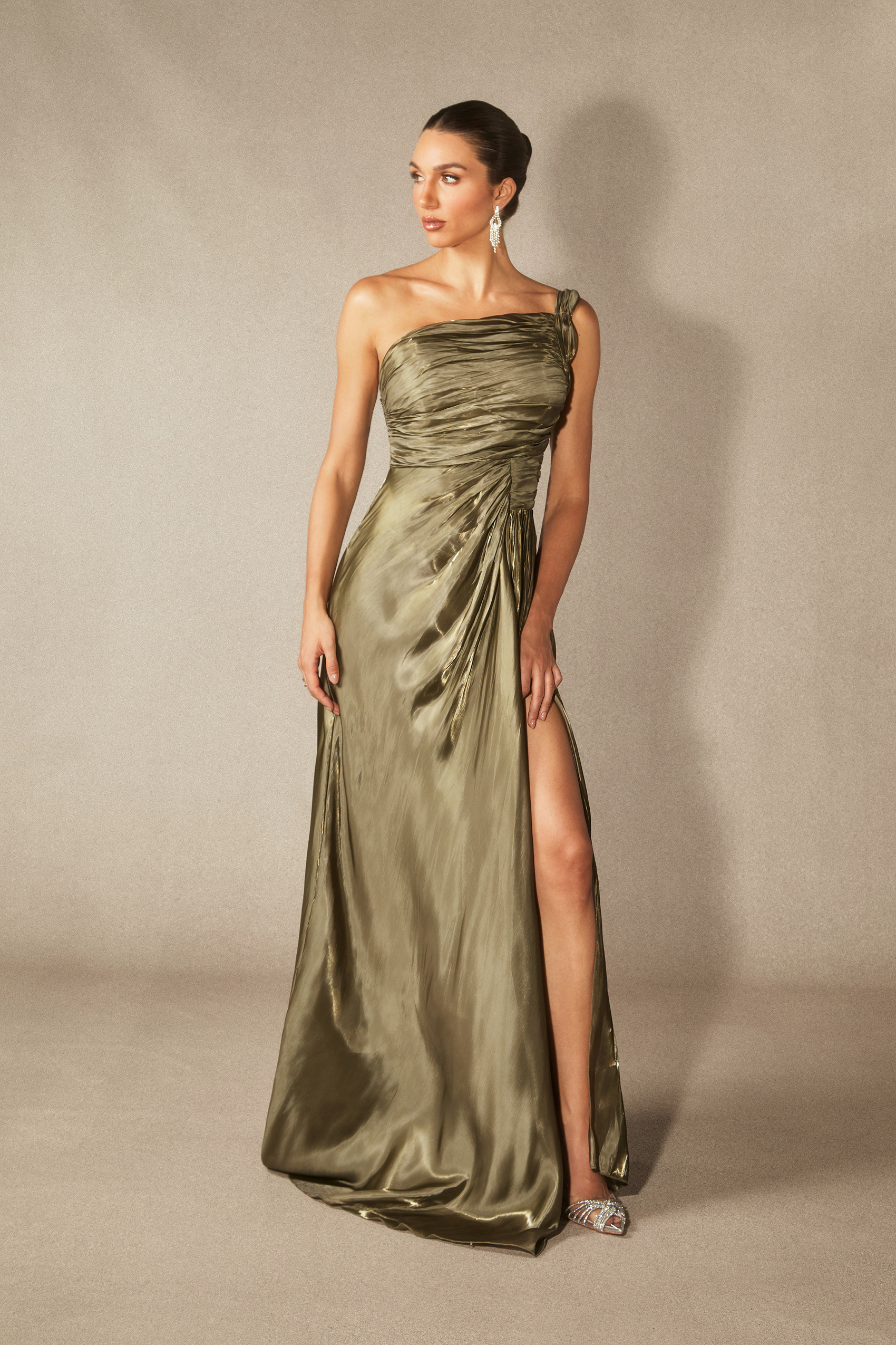 Eva One Shoulder Pleated Maxi Dress