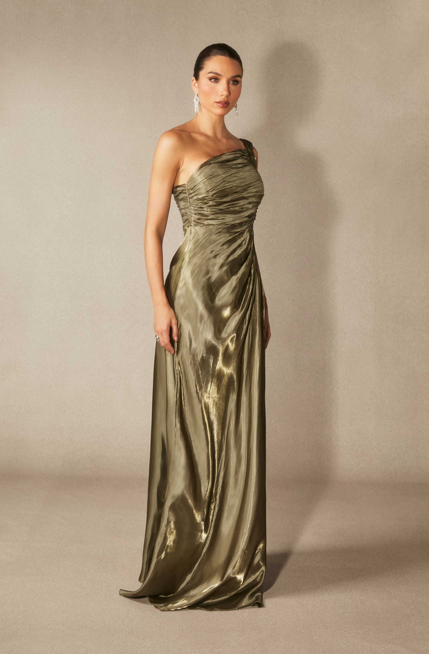 Eva One Shoulder Pleated Maxi Dress