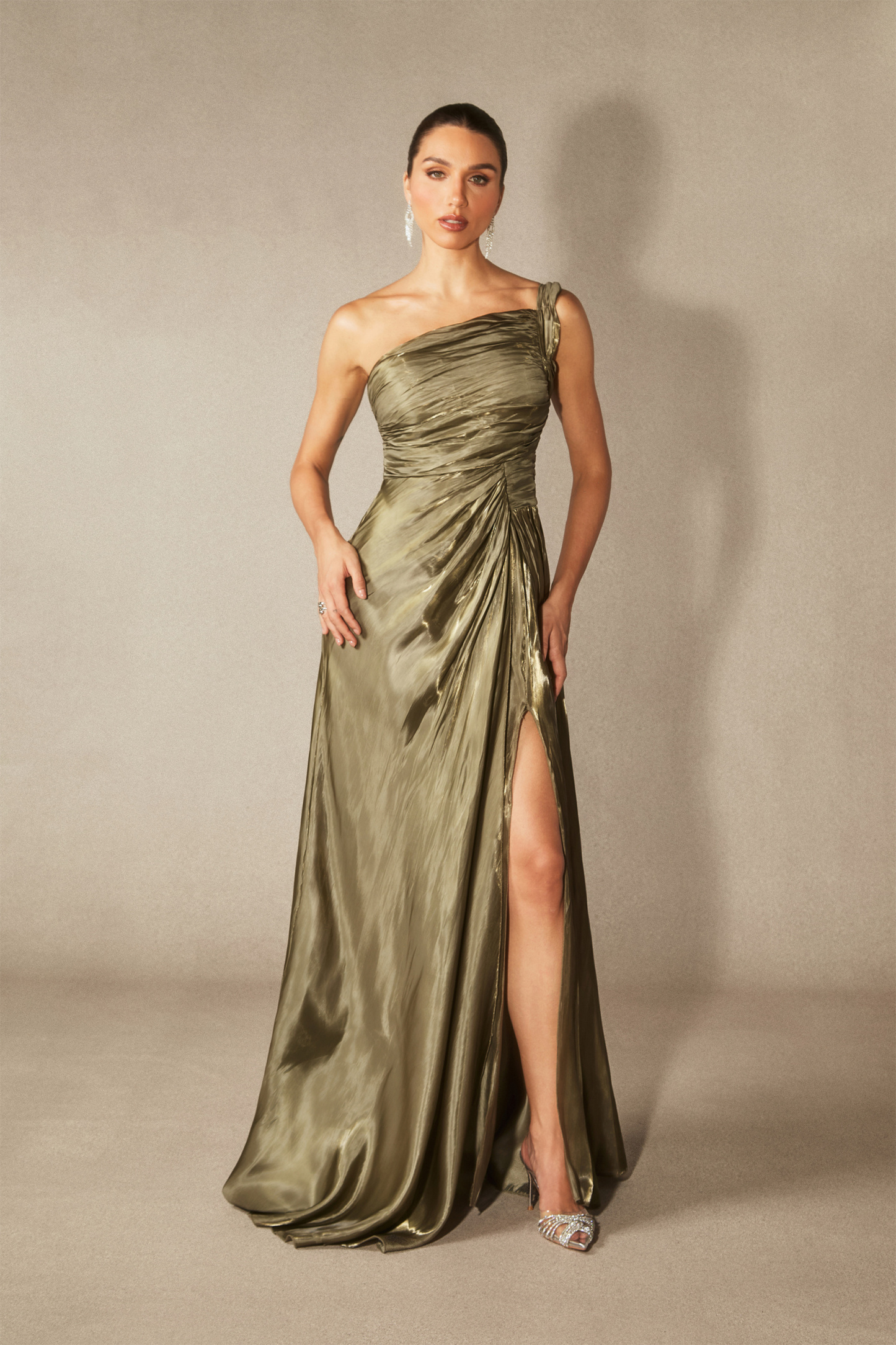 Eva One Shoulder Pleated Maxi Dress