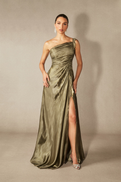 Eva One Shoulder Pleated Maxi Dress