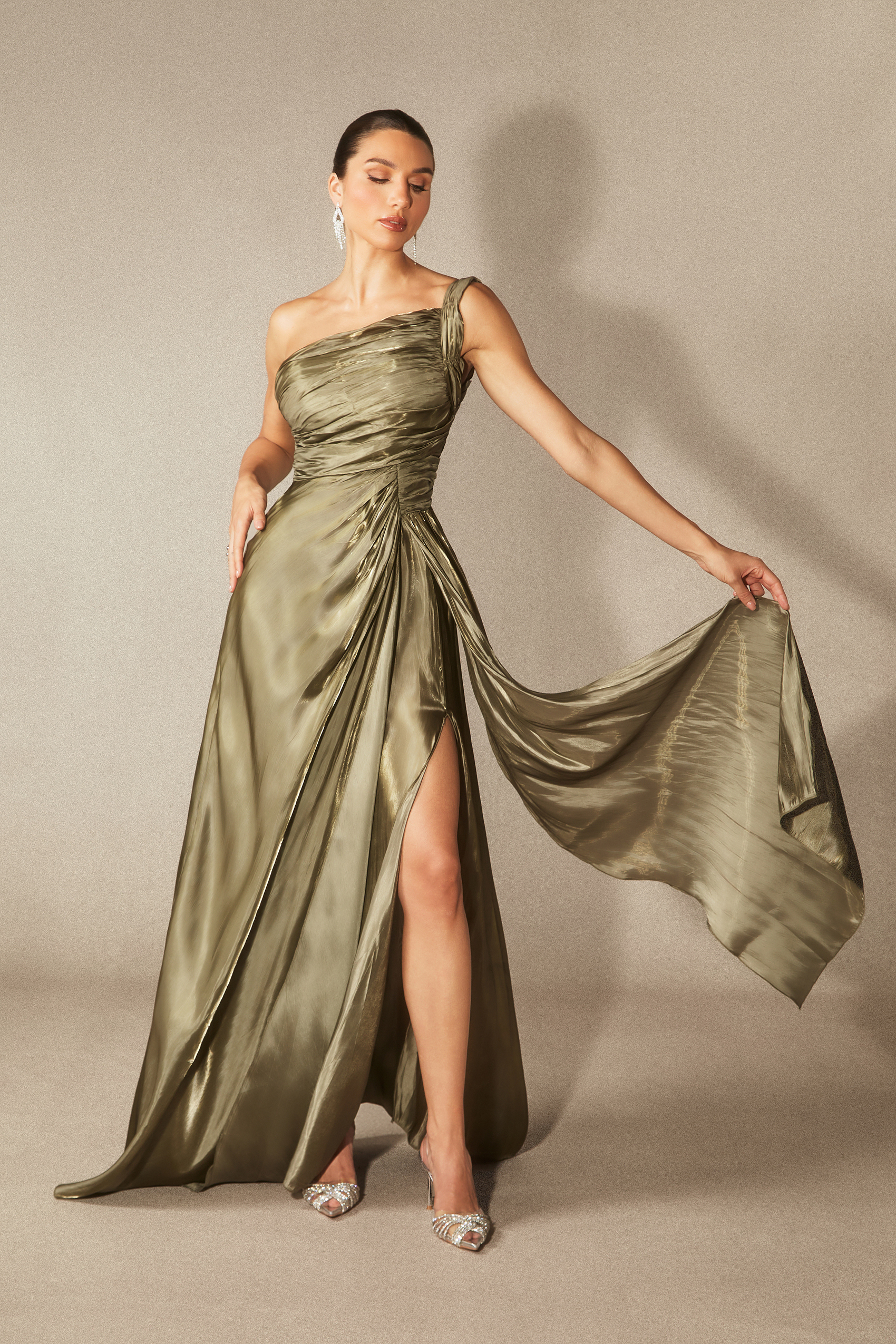 Eva One Shoulder Pleated Maxi Dress