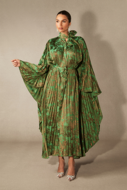Leona Pleated Bodice Cape Sleeve Maxi Dress