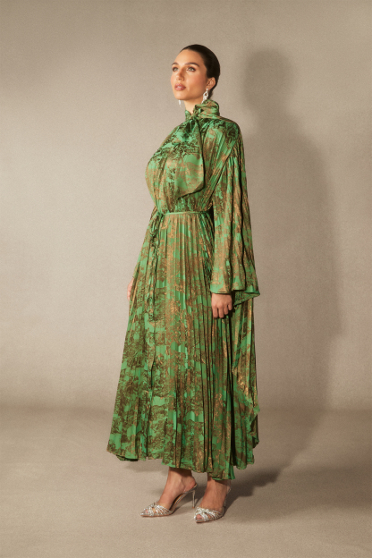 Leona Pleated Bodice Cape Sleeve Maxi Dress