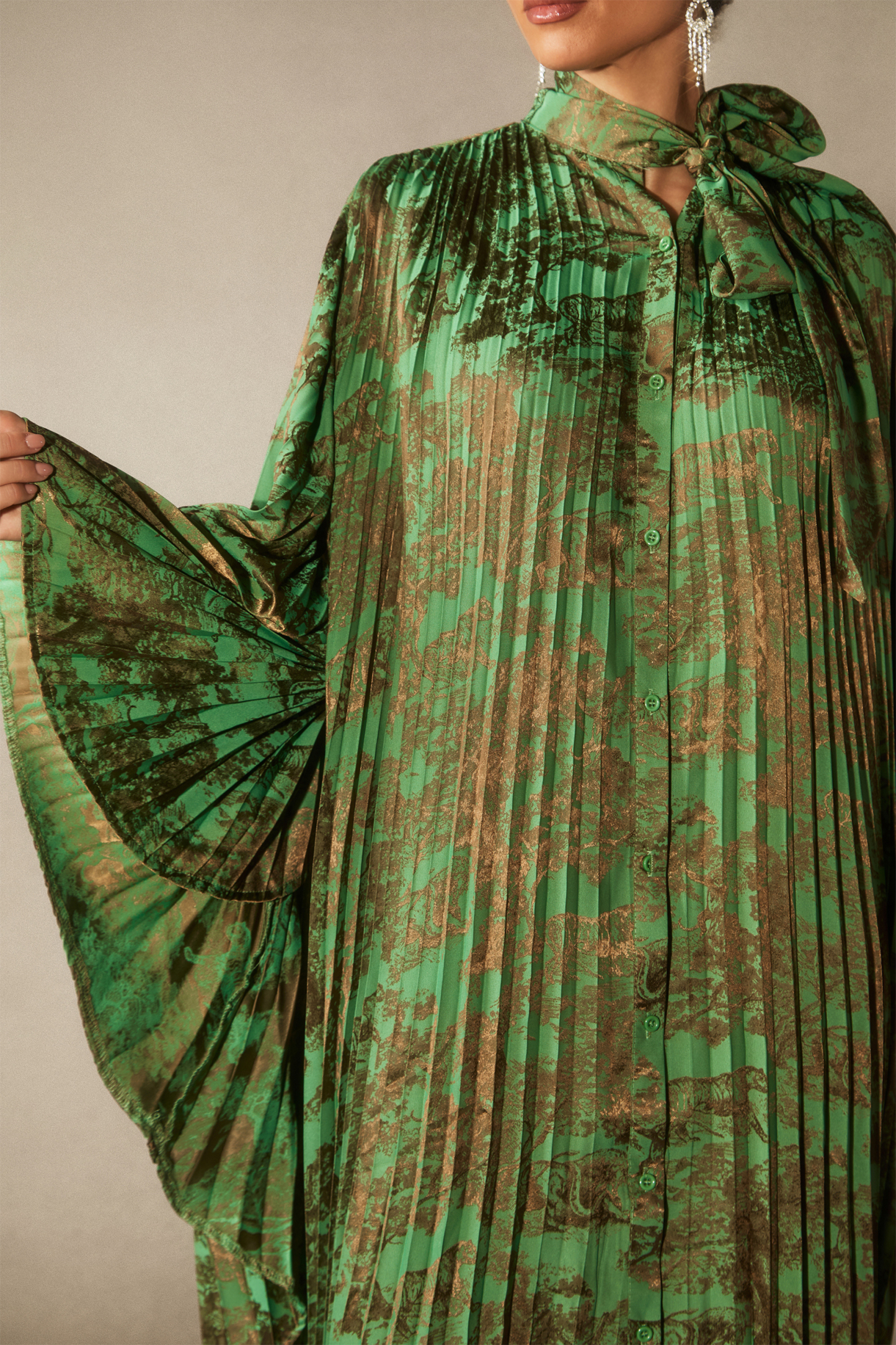 Leona Pleated Bodice Cape Sleeve Maxi Dress