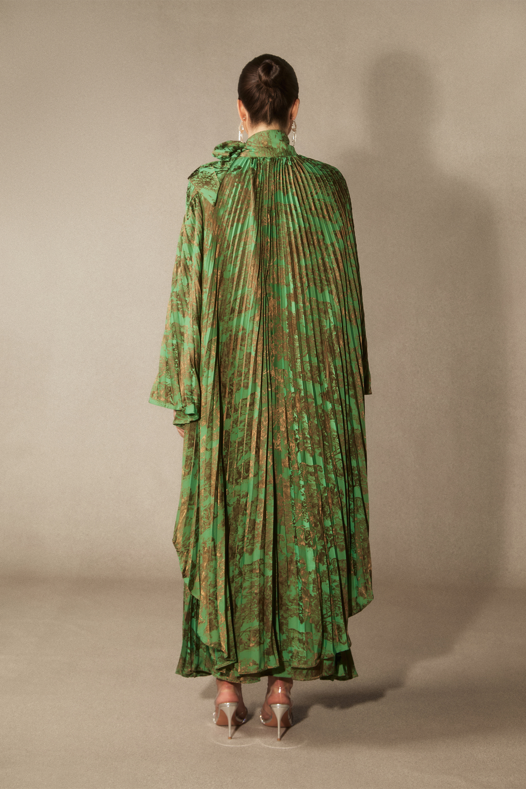 Leona Pleated Bodice Cape Sleeve Maxi Dress