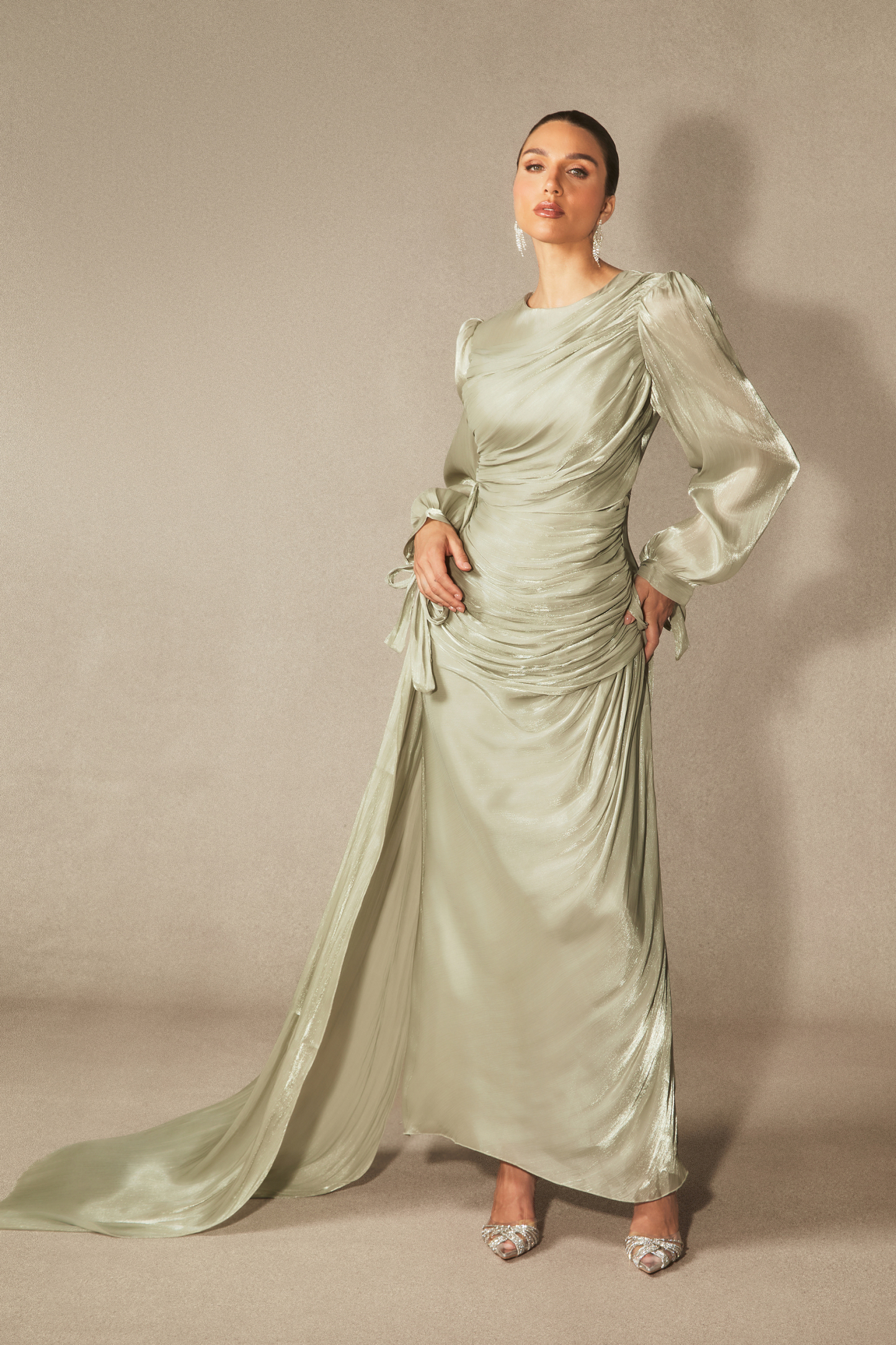 Sonia Lantern Sleeve Ruched Maxi Dress