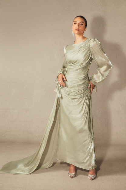 Sonia Lantern Sleeve Ruched Maxi Dress