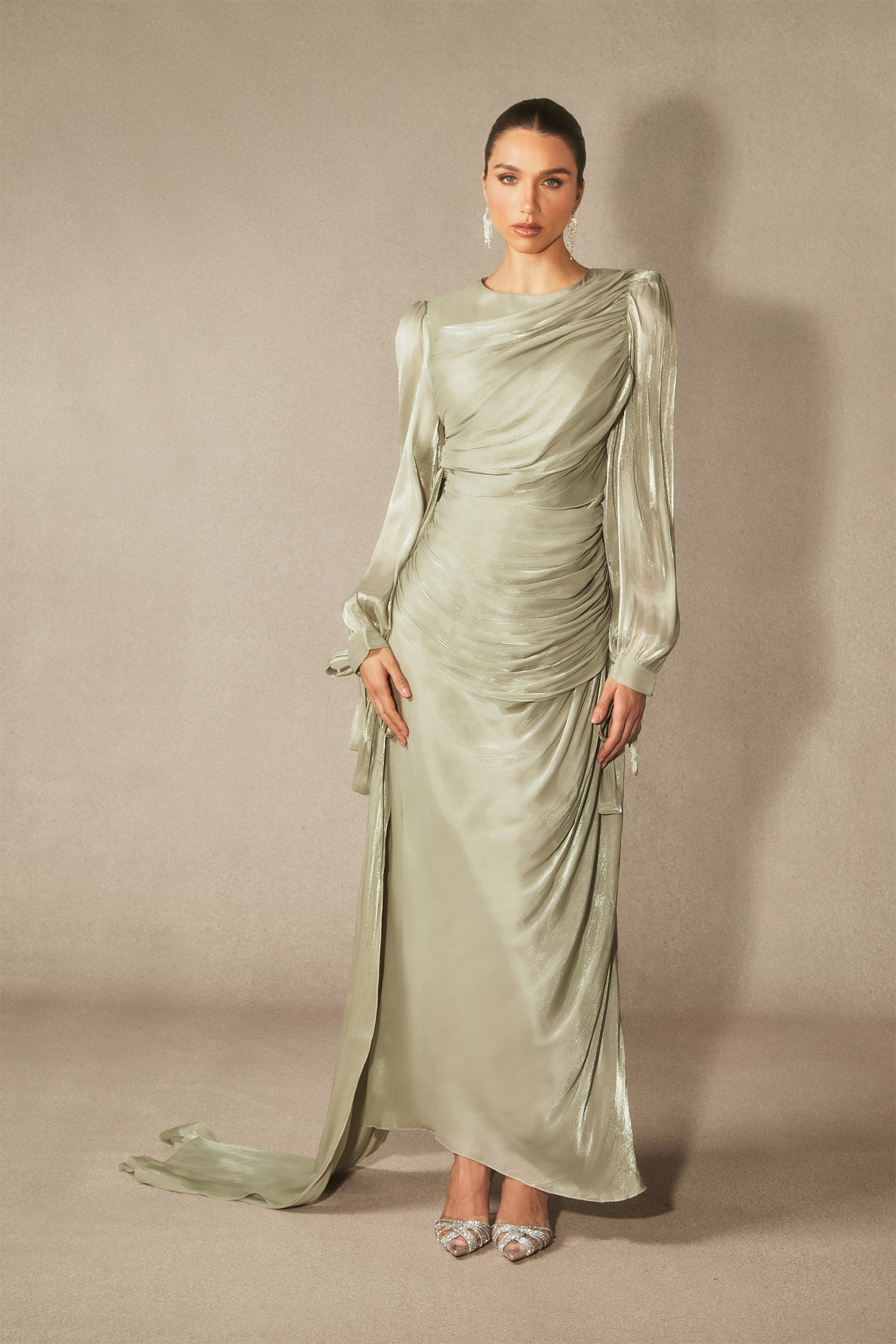 Sonia Lantern Sleeve Ruched Maxi Dress