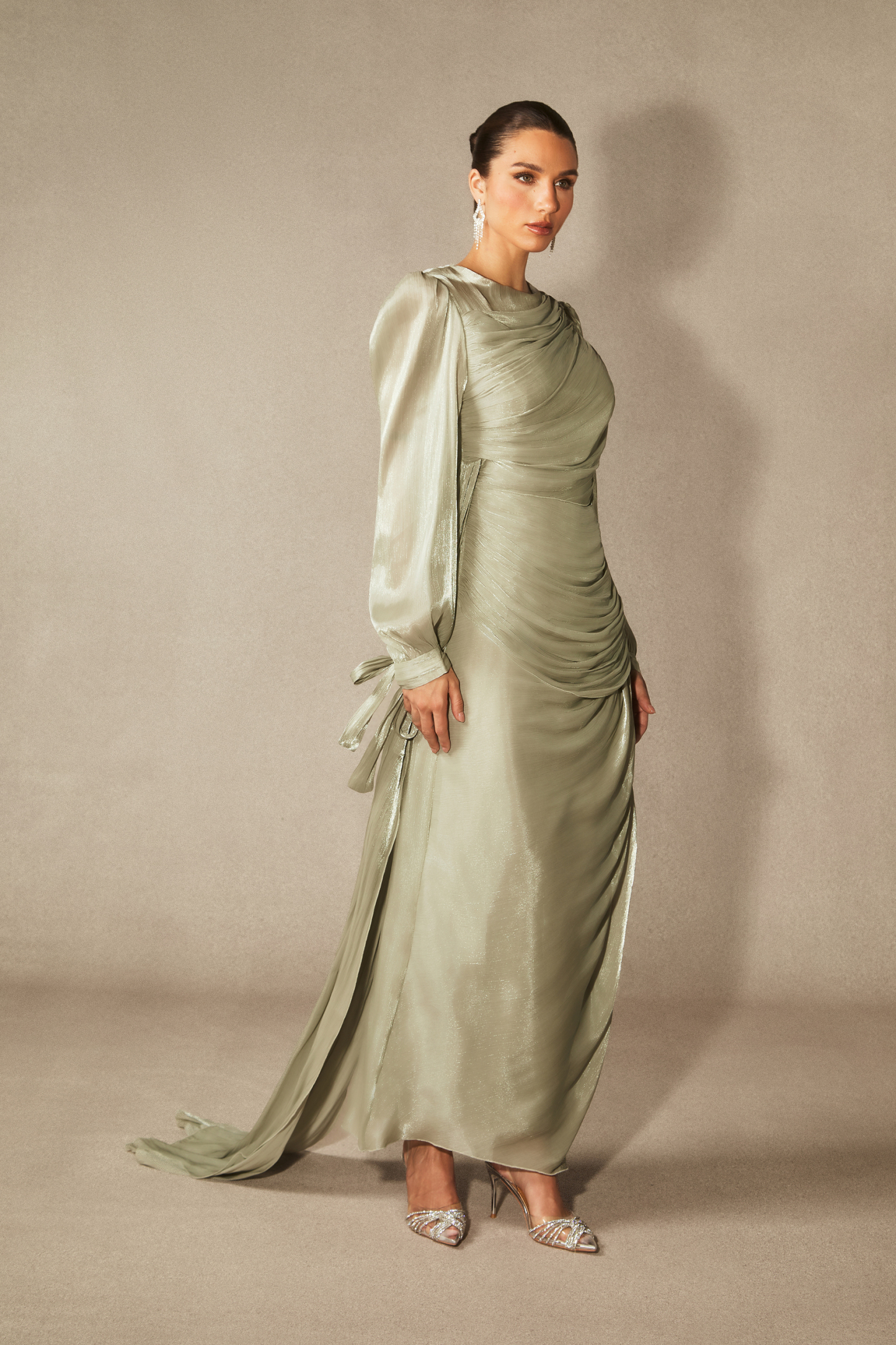Sonia Lantern Sleeve Ruched Maxi Dress