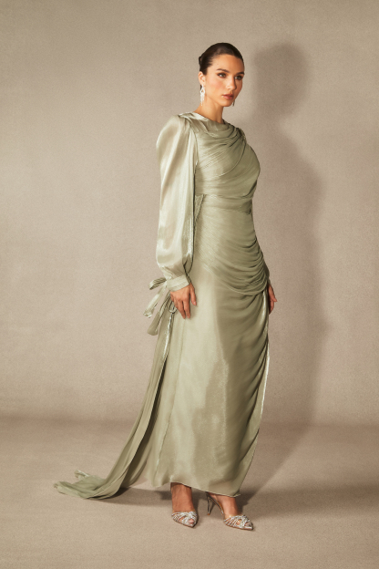 Sonia Lantern Sleeve Ruched Maxi Dress