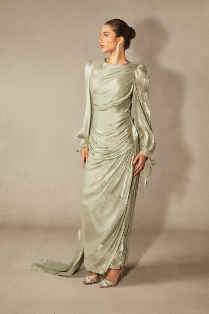 Sonia Lantern Sleeve Ruched Maxi Dress