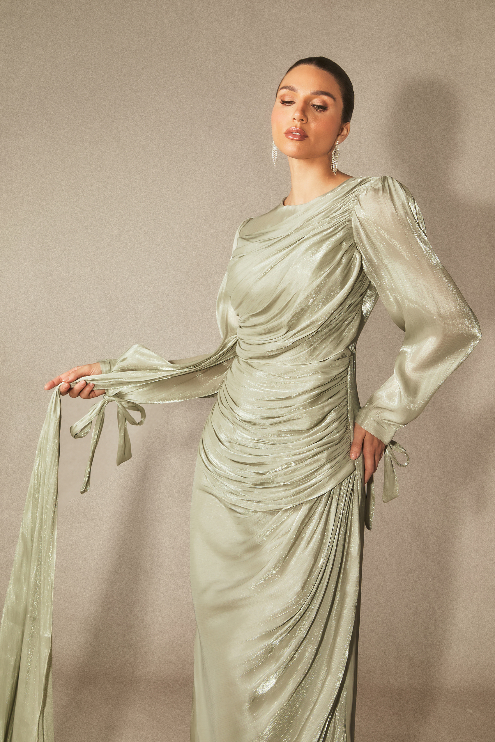 Sonia Lantern Sleeve Ruched Maxi Dress