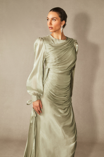 Sonia Lantern Sleeve Ruched Maxi Dress