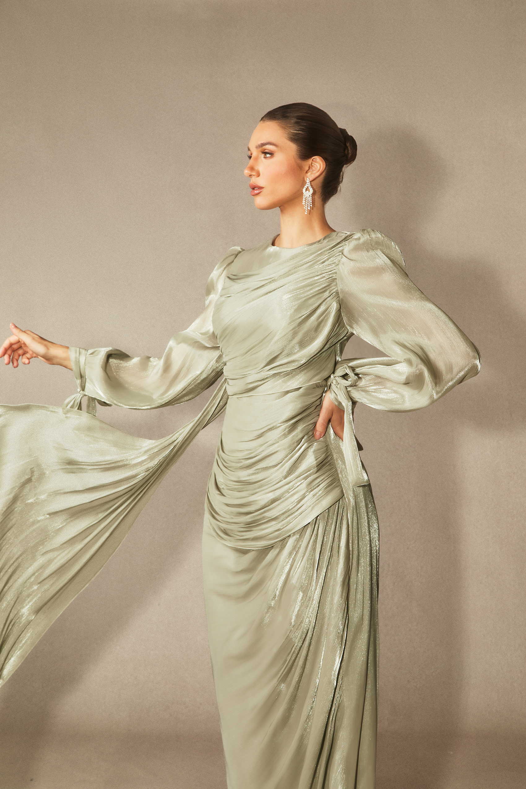 Sonia Lantern Sleeve Ruched Maxi Dress