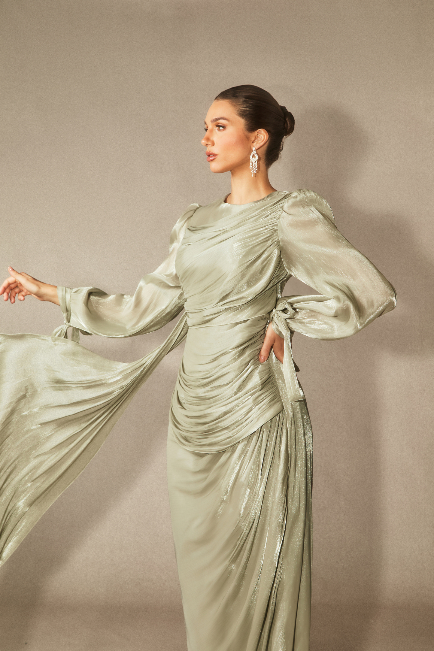 Sonia Lantern Sleeve Ruched Maxi Dress