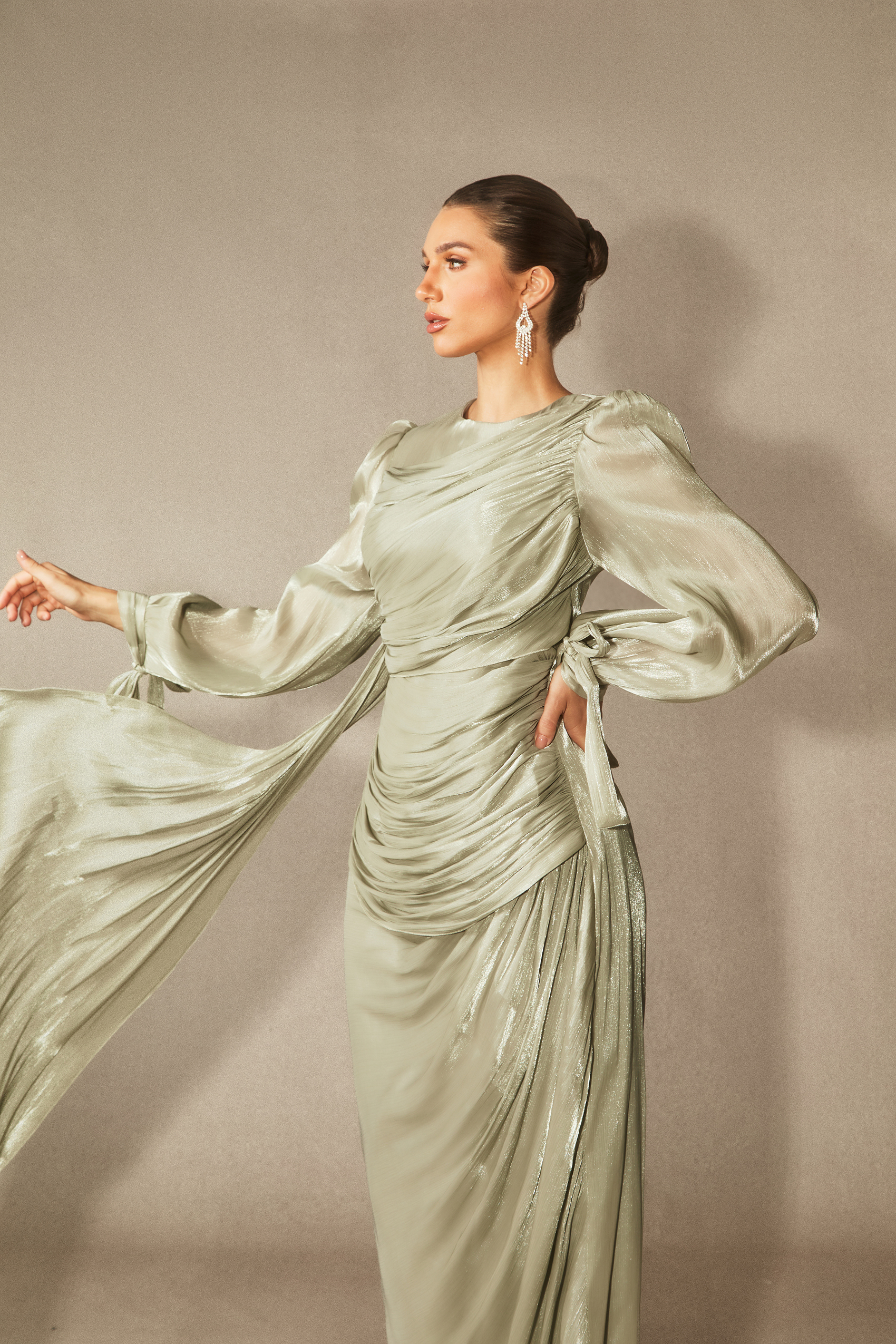 Sonia Lantern Sleeve Ruched Maxi Dress