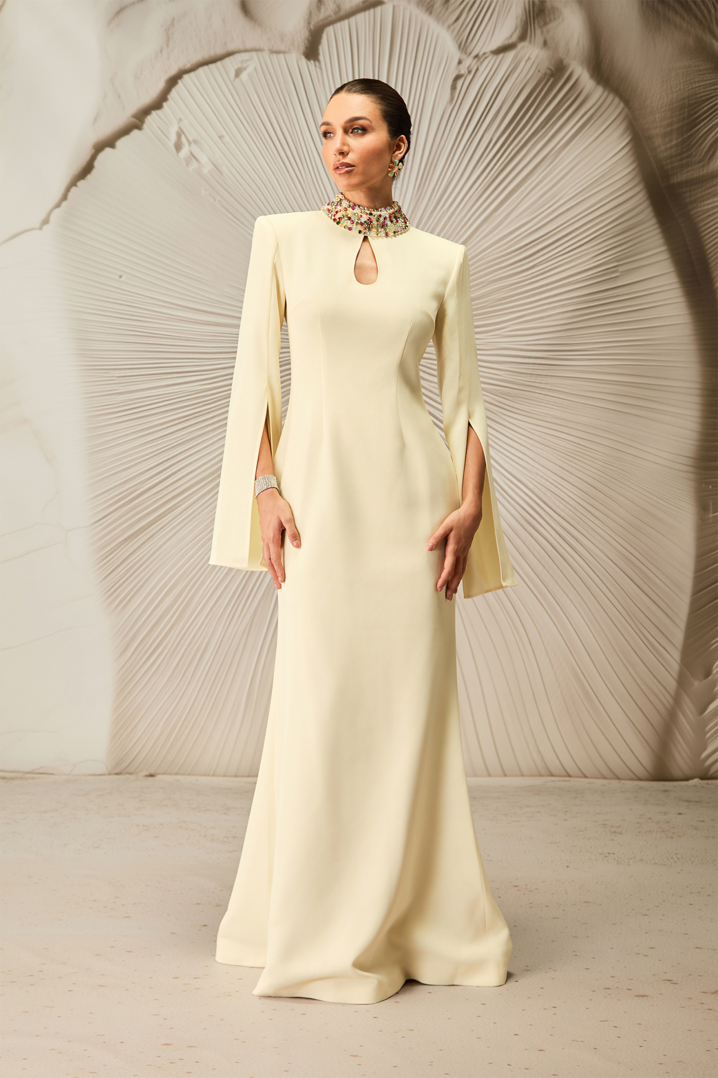 Mariana Cape Sleeve Keyhole Maxi Dress