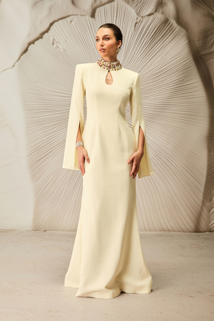 Mariana Cape Sleeve Keyhole Maxi Dress