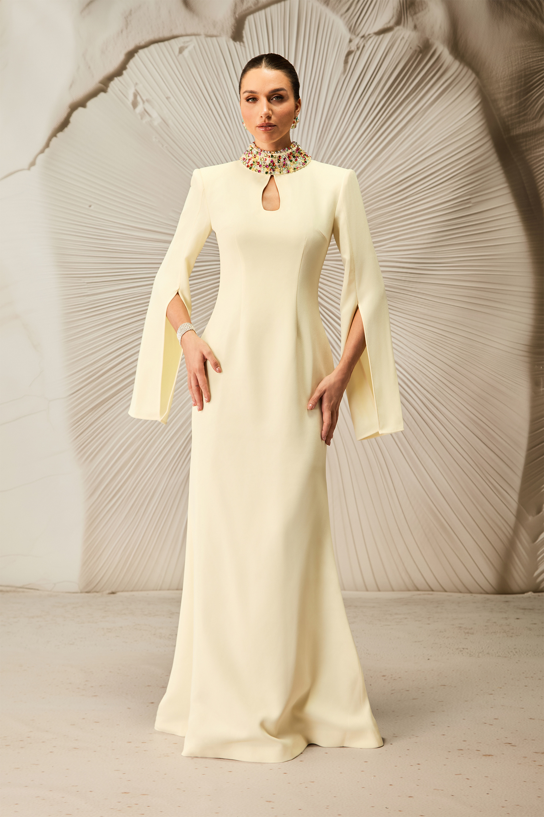 Mariana Cape Sleeve Keyhole Maxi Dress