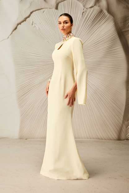 Mariana Cape Sleeve Keyhole Maxi Dress