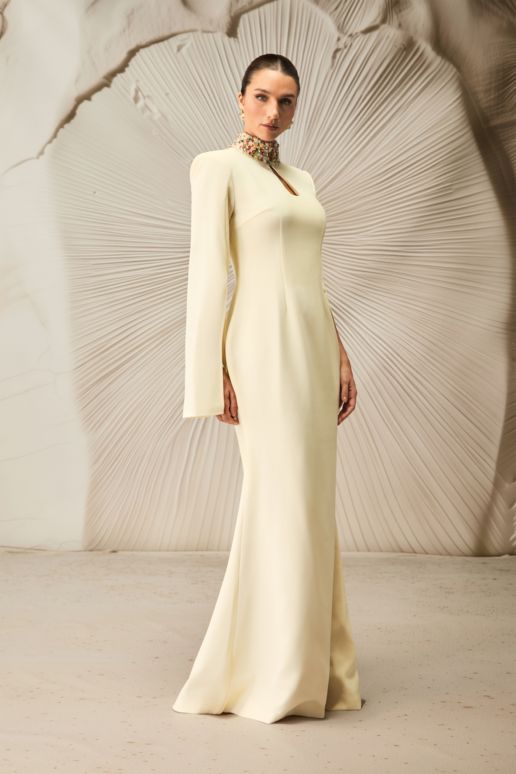 Mariana Cape Sleeve Keyhole Maxi Dress