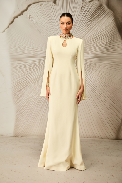 Mariana Cape Sleeve Keyhole Maxi Dress
