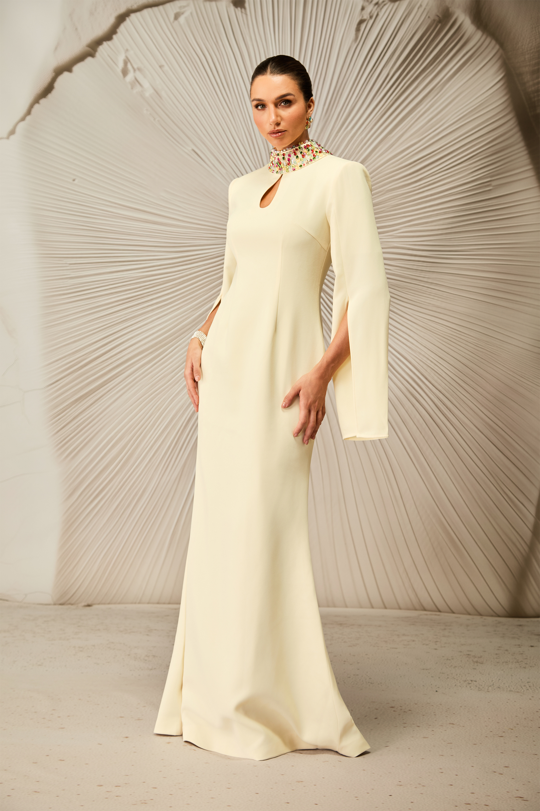 Mariana Cape Sleeve Keyhole Maxi Dress
