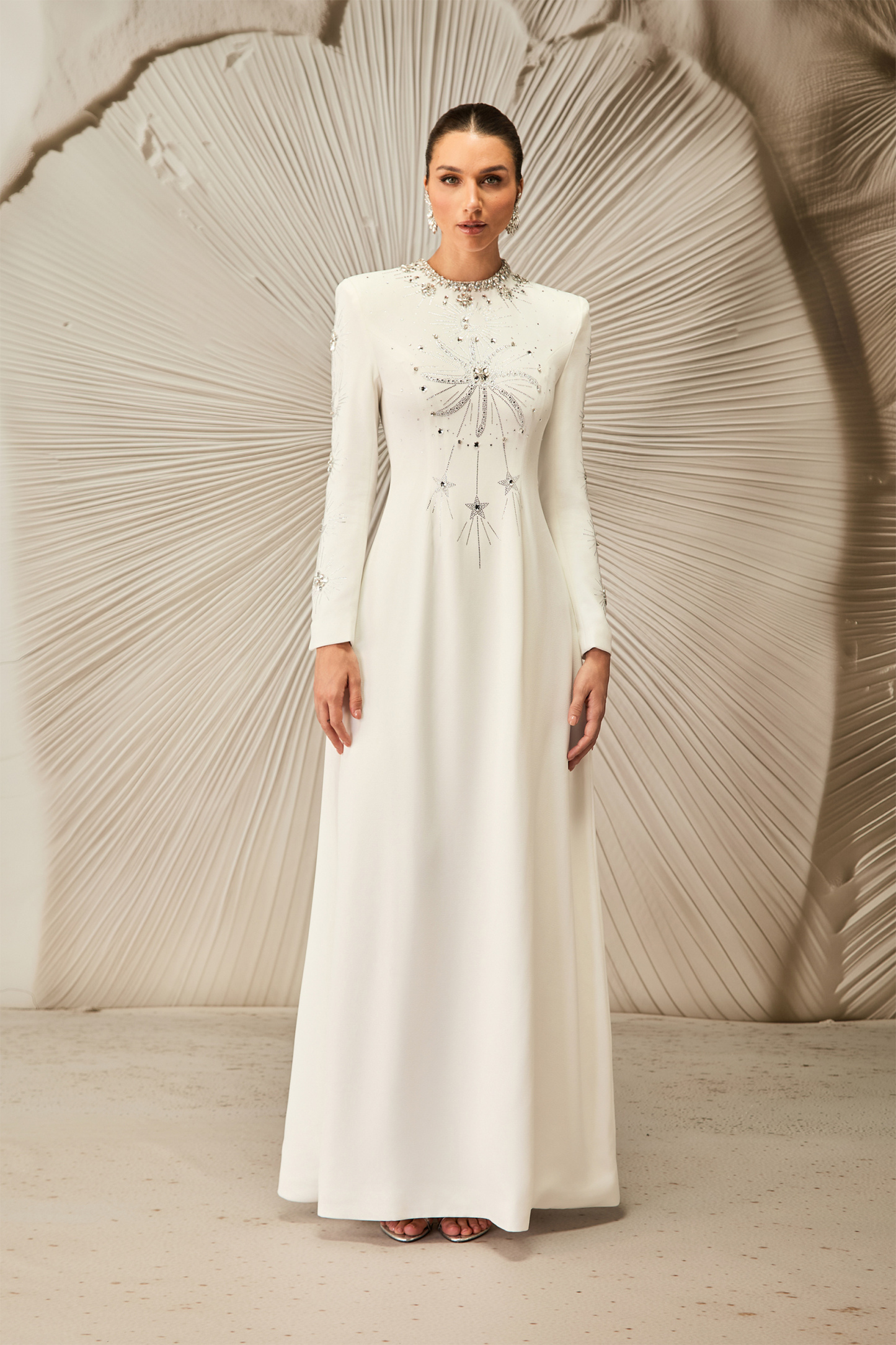 sunfere Ramona Crystal Embellished Round Neck Maxi Dress