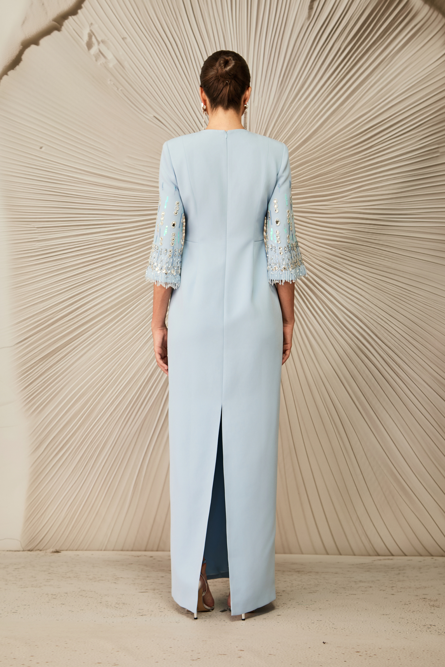 Julia Crew Neck Embroidered Cuff Maxi Dress