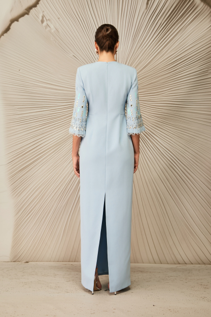 Julia Crew Neck Embroidered Cuff Maxi Dress