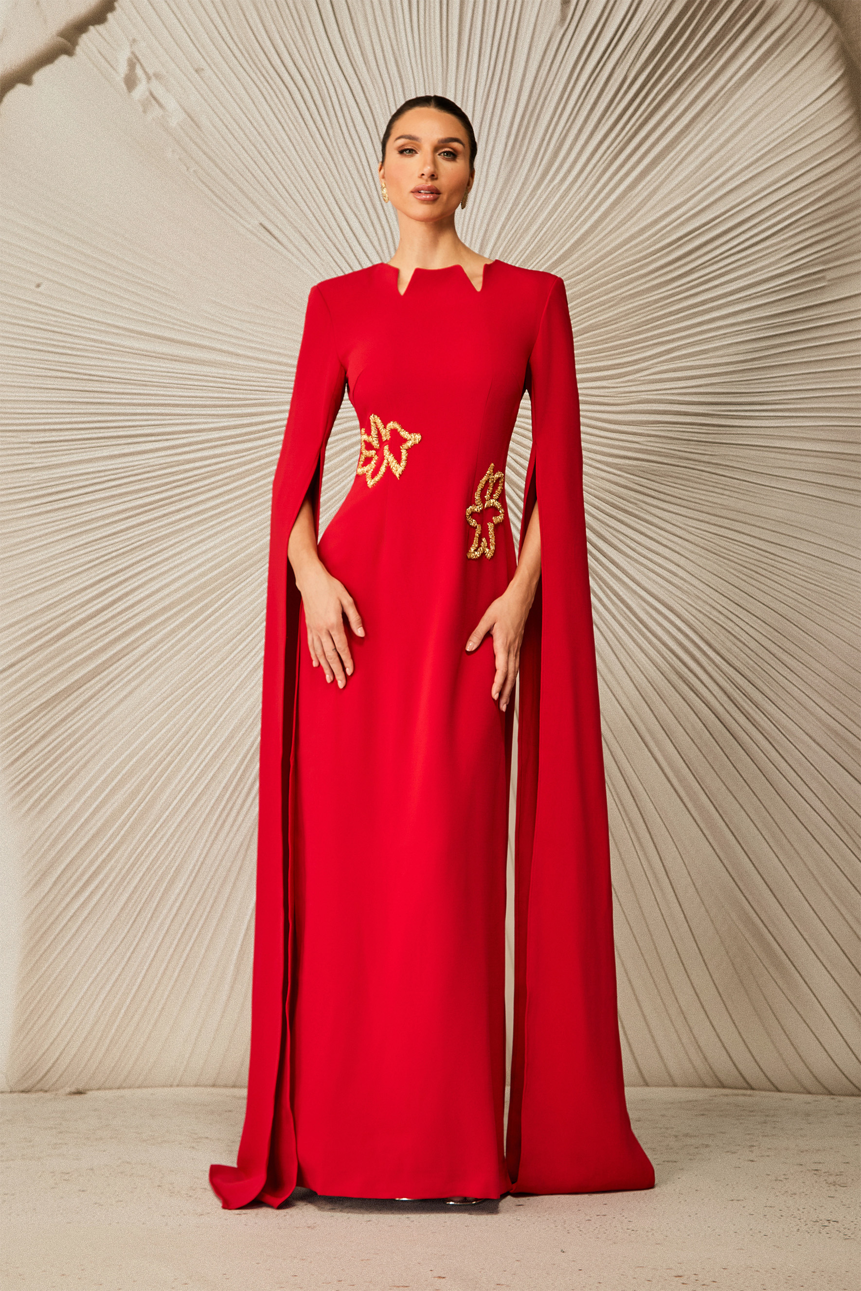 Julianna Cape Sleeve Embellished Maxi Dress