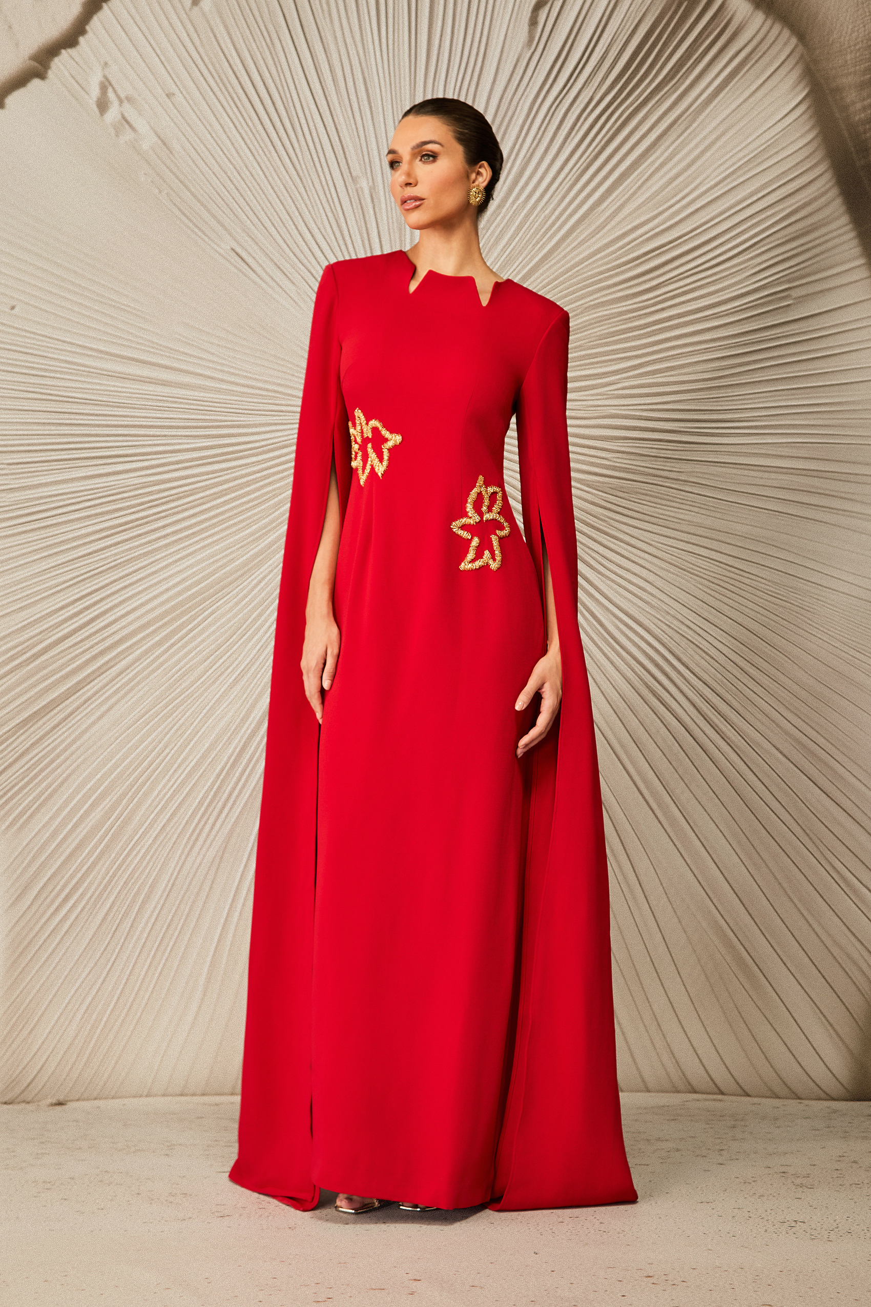 Julianna Cape Sleeve Embellished Maxi Dress