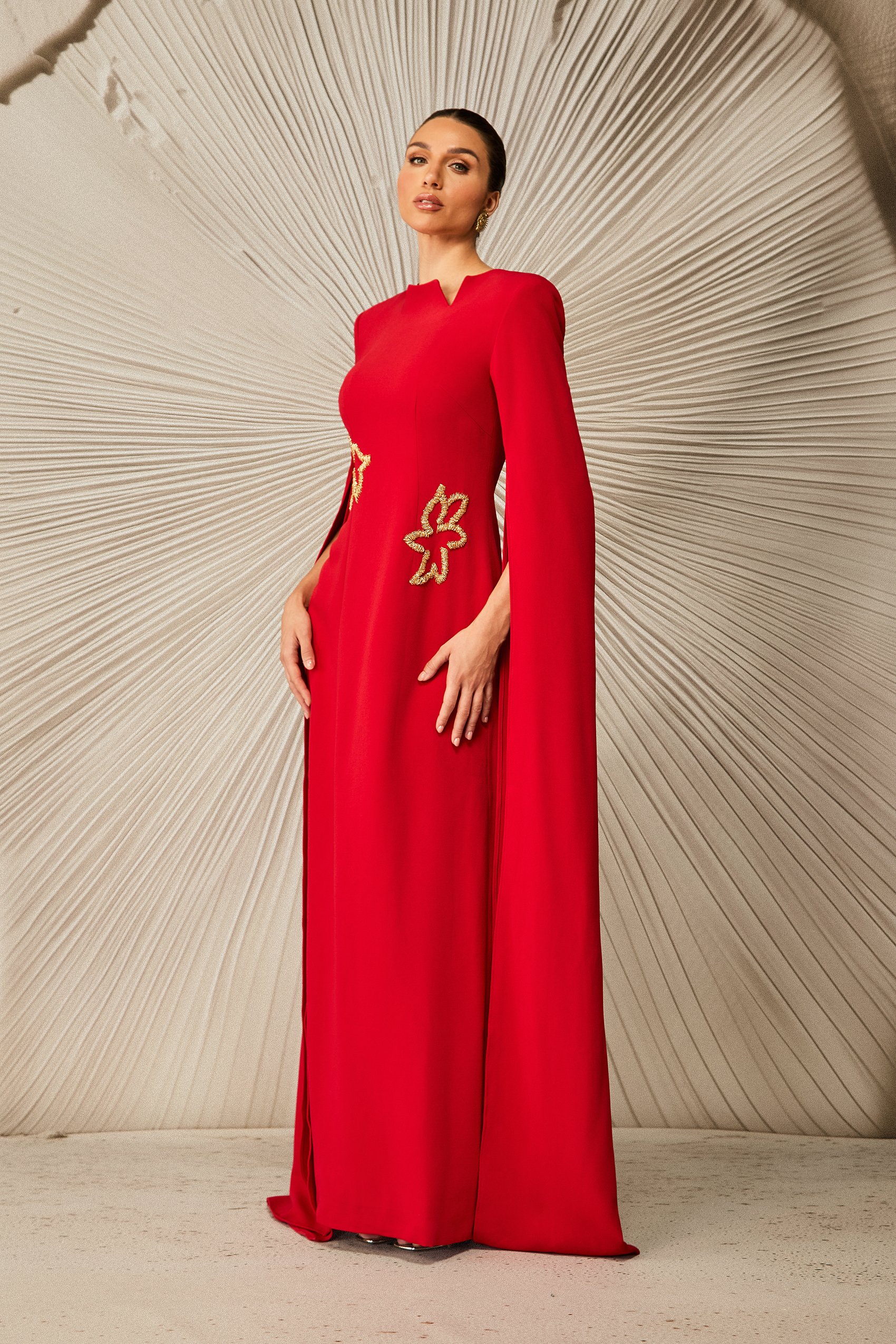 Julianna Cape Sleeve Embellished Maxi Dress