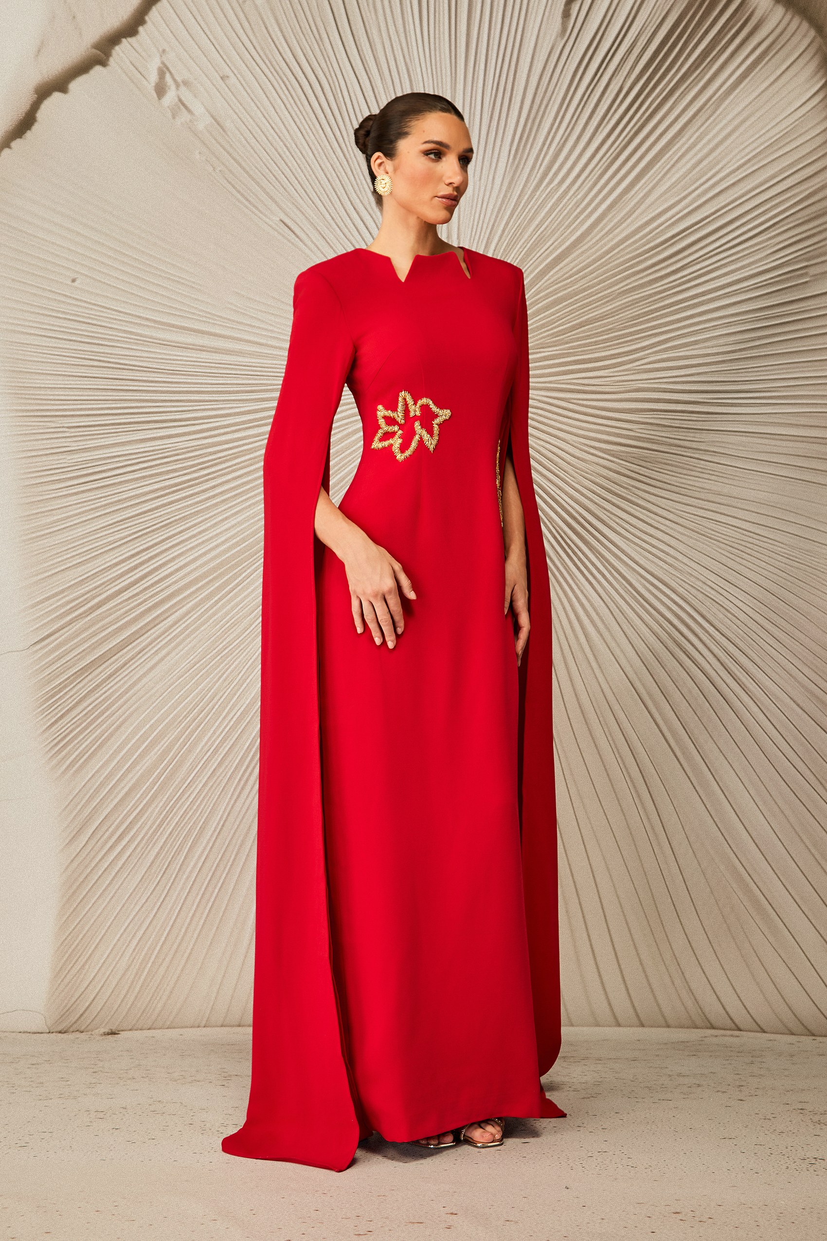 Julianna Cape Sleeve Embellished Maxi Dress
