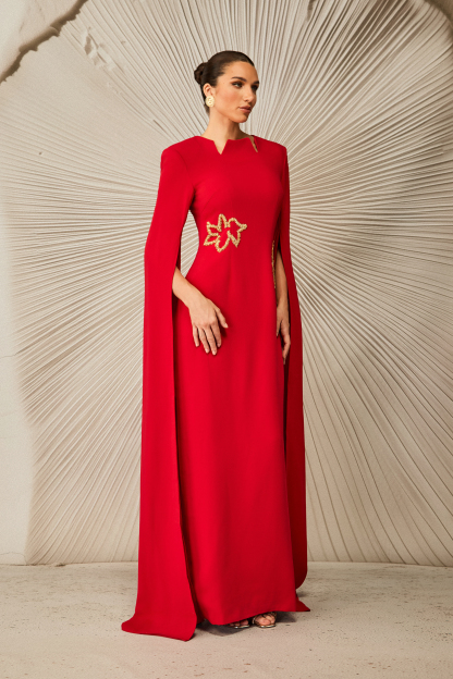 Julianna Cape Sleeve Embellished Maxi Dress