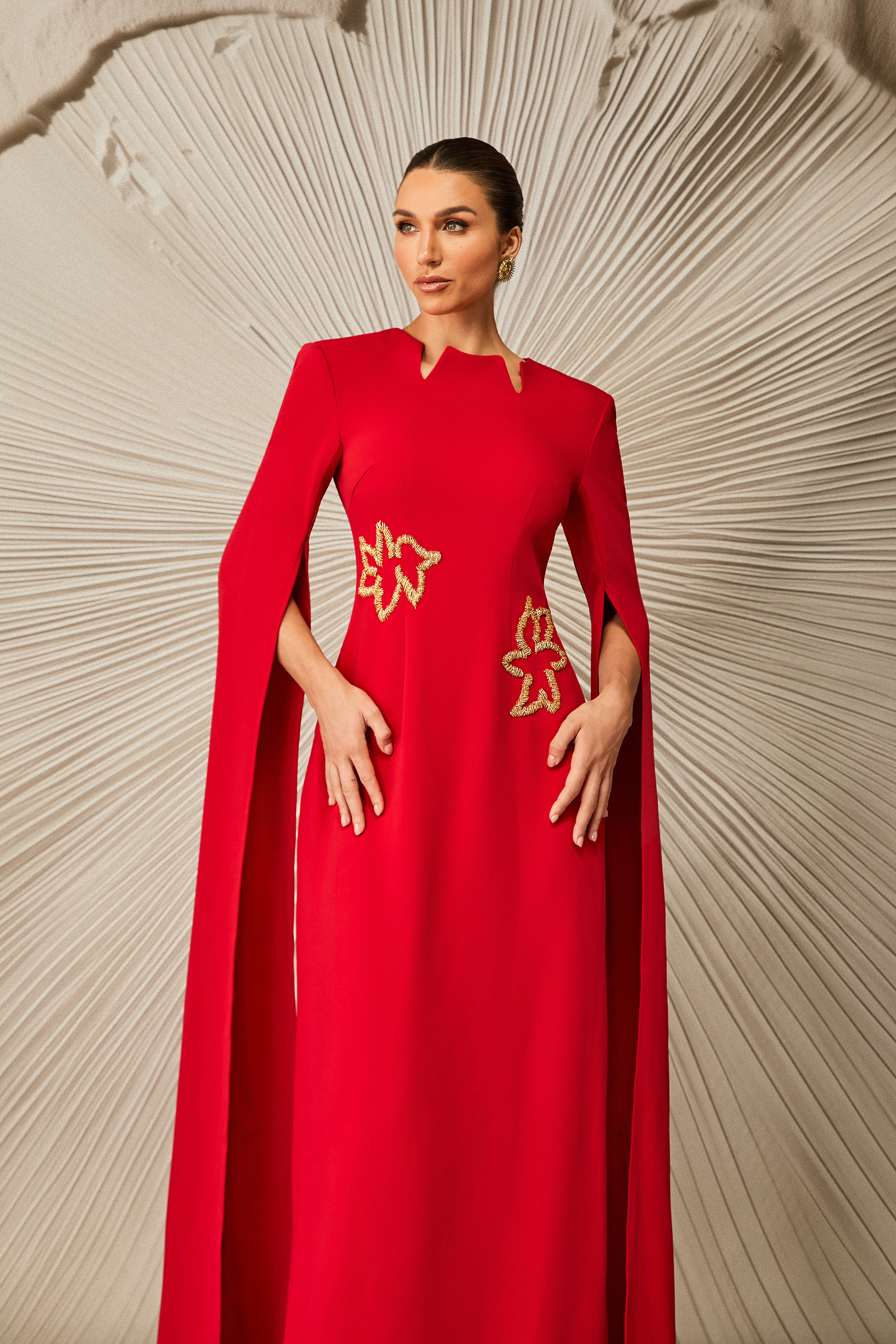 Julianna Cape Sleeve Embellished Maxi Dress