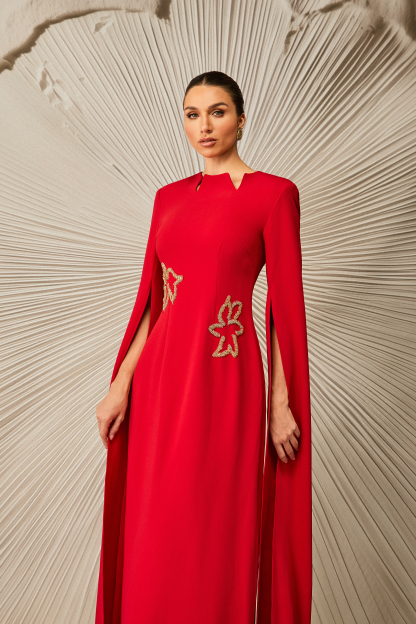 Julianna Cape Sleeve Embellished Maxi Dress
