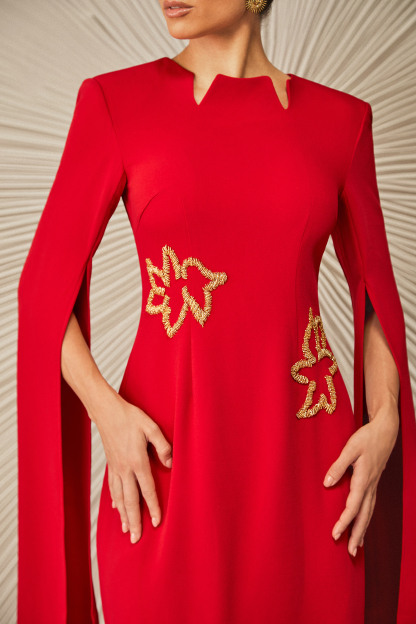 Julianna Cape Sleeve Embellished Maxi Dress