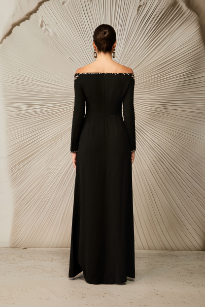 Laila Rhinestone Embellished Off Shoulder Maxi Dress