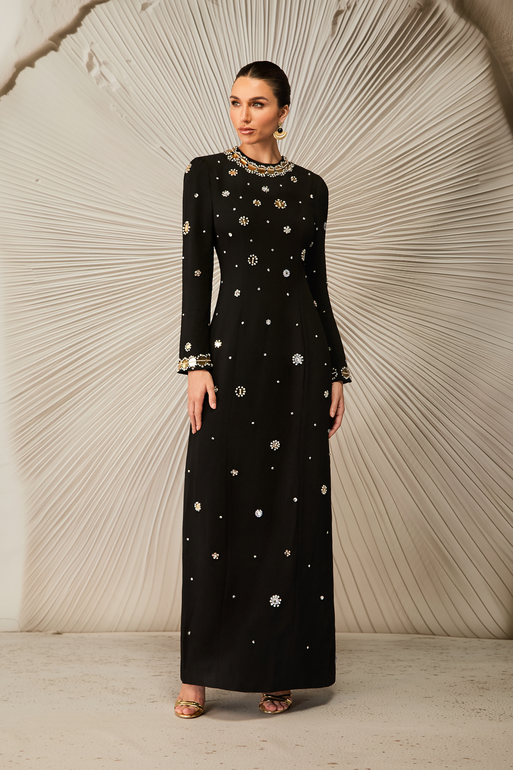 Lauryn Crystal Embellished Long Sleeve Maxi Dress