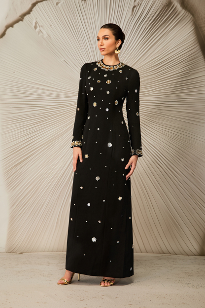Lauryn Crystal Embellished Long Sleeve Maxi Dress