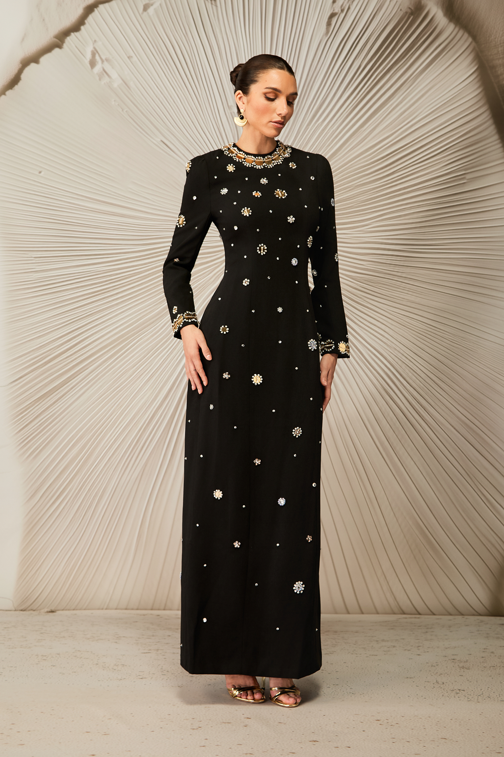 Lauryn Crystal Embellished Long Sleeve Maxi Dress
