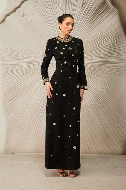Lauryn Crystal Embellished Long Sleeve Maxi Dress