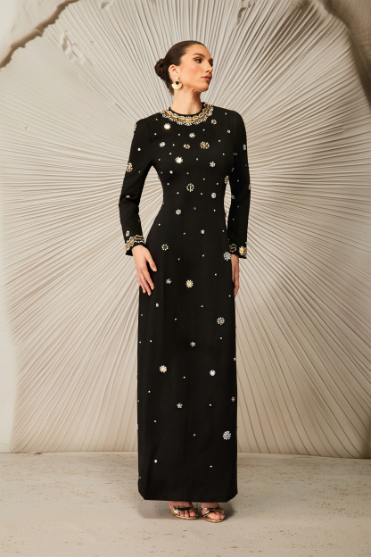 Lauryn Crystal Embellished Long Sleeve Maxi Dress