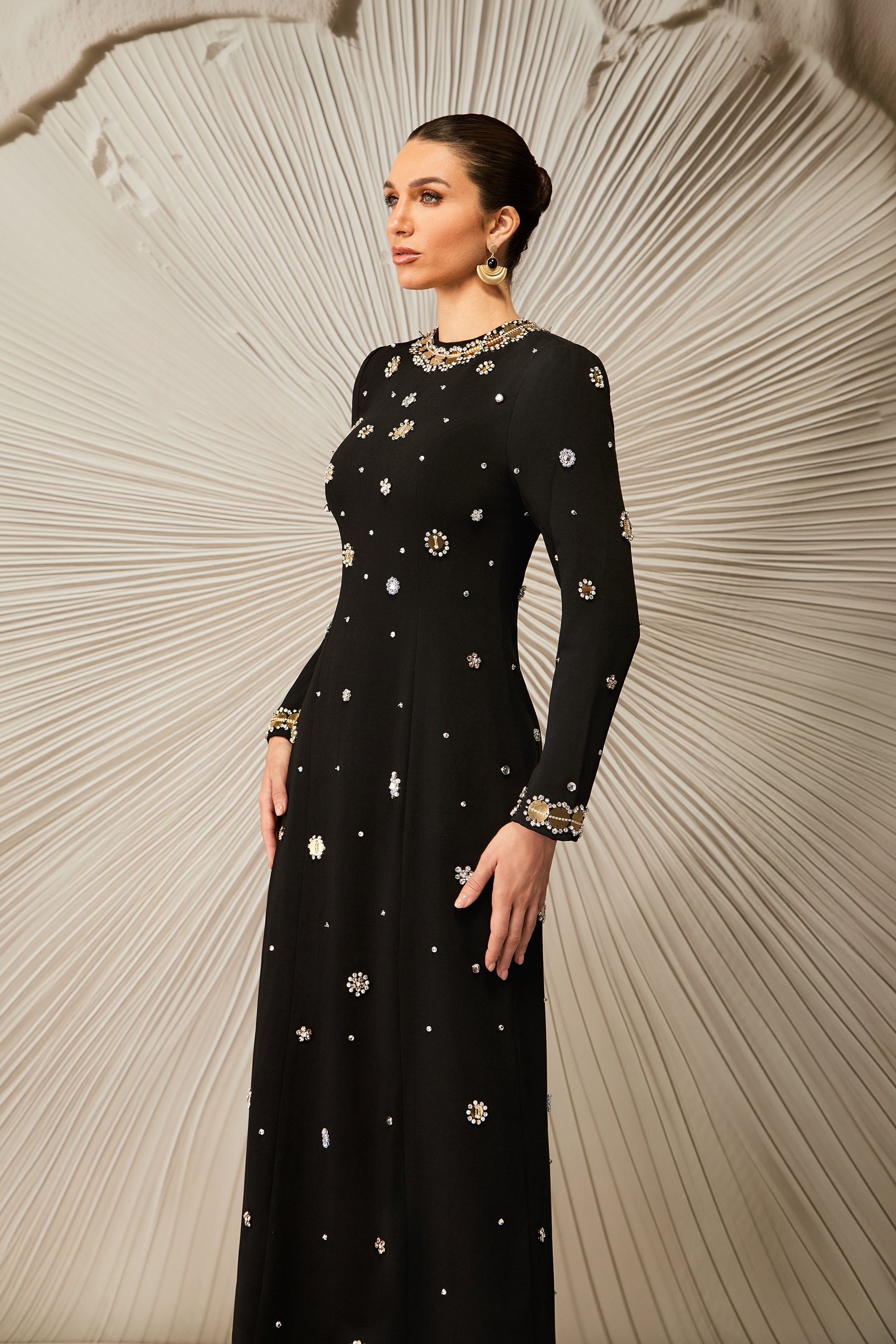 Lauryn Crystal Embellished Long Sleeve Maxi Dress